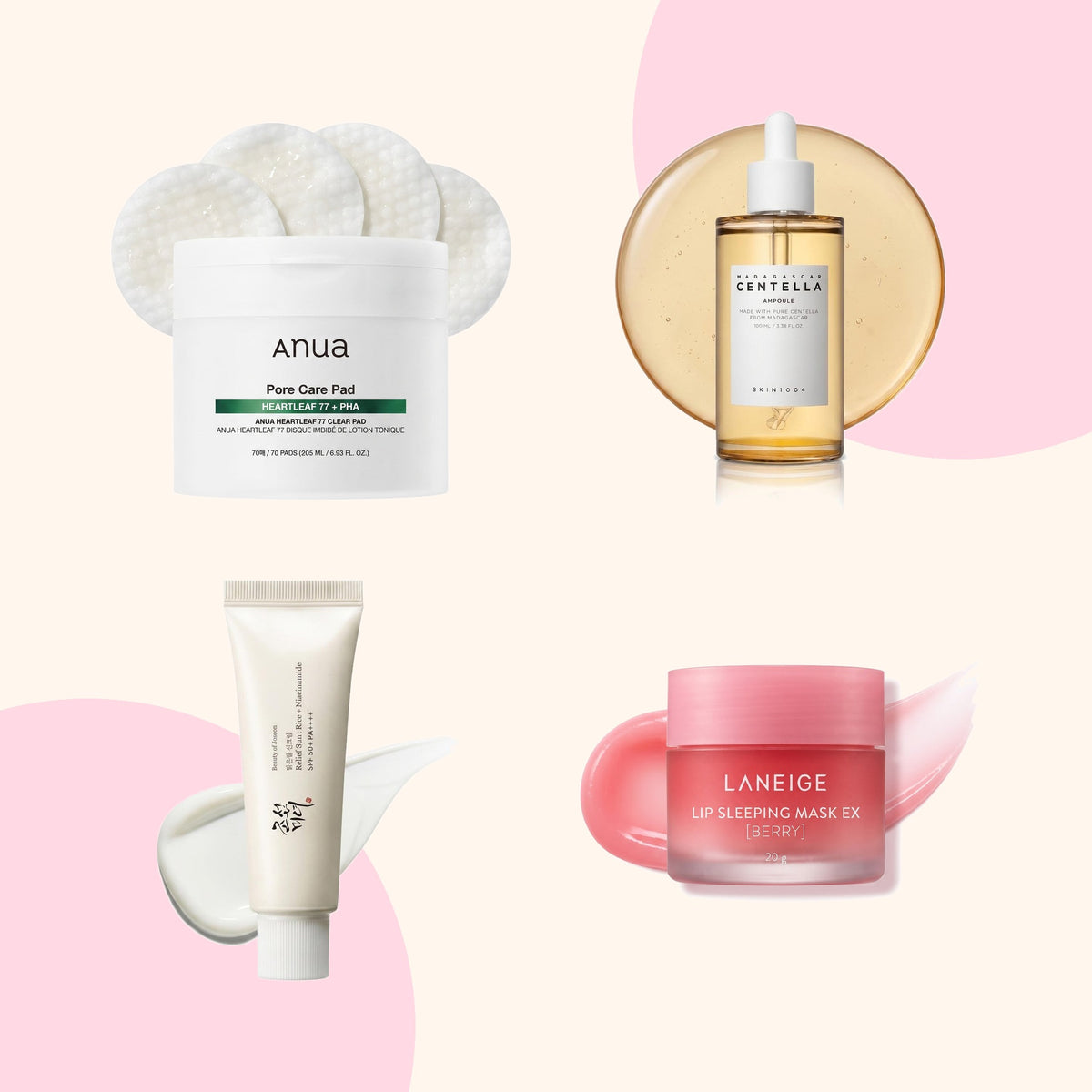 Mini Glow Pack – Anua pads, SKIN1004 ampoule, Beauty of Joseon Relief Sun and LANEIGE Lip Sleeping Mask